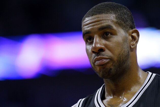 NEW ORLEANS, LA - MARCH 03:  LaMarcus Aldridge #12 of the San Antonio Spurs reacts during a game against the New Orleans Pelicans at the Smoothie King Center on March 3, 2017 in New Orleans, Louisiana. NOTE TO USER: User expressly acknowledges and agrees that, by downloading and or using this photograph, User is consenting to the terms and conditions of the Getty Images License Agreement.  (Photo by Jonathan Bachman/Getty Images)