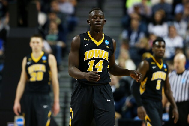 NEW YORK, NY - MARCH 20:  Peter Jok #14 of the Iowa Hawkeyes reacts in the second half against the Villanova Wildcats during the second round of the 2016 NCAA Men's Basketball Tournament at Barclays Center on March 20, 2016 in the Brooklyn borough of New York City.  (Photo by Elsa/Getty Images)