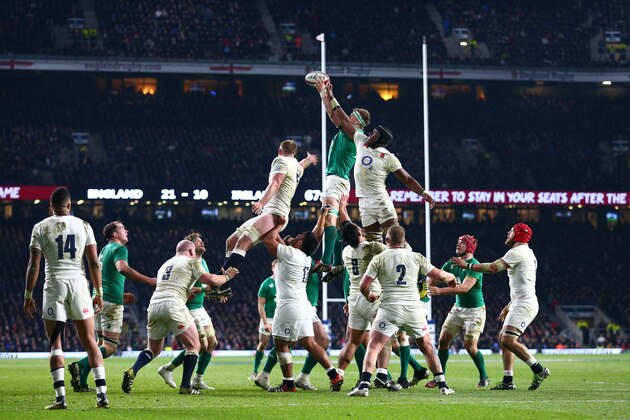 LONDON, ENGLAND - FEBRUARY 27:  A general view of a lineout during the RBS Six Nations match between England and Ireland at Twickenham Stadium on February 27, 2016 in London, England.  (Photo by Clive Mason/Getty Images)