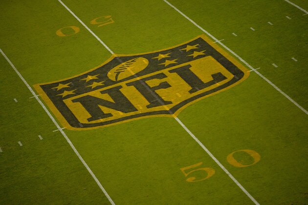 CHARLOTTE, NC - OCTOBER 25:  General view of the NFL midfield shield logo during the game between the Carolina Panthers and the Philadelphia Eagles at Bank of America Stadium on October 25, 2015 in Charlotte, North Carolina. The Panthers won 27-16.  (Photo by Grant Halverson/Getty Images)