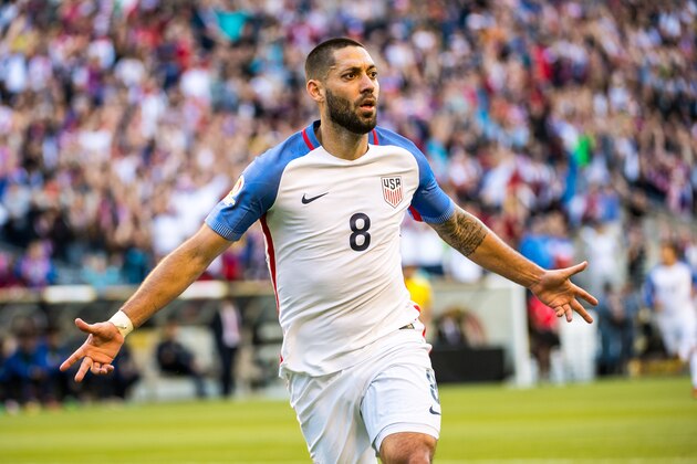 SEATTLE, WA - JUNE 16: Clint Dempsey #8 of United States celebrates his goal during the Copa America Centenario Quarterfinal match between United States and Ecuador at CenturyLink Field on June 16, 2016 in Seattle, Washington. The United States won the match 2-0. (Photo by Shaun Clark/Getty Images)