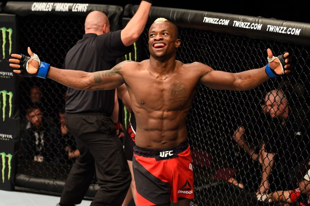 MANCHESTER, ENGLAND - OCTOBER 08:  Marc Diakiese of England celebrates his victory over Lukasz Sajewski of Poland in their lightweight bout during the UFC 204 Fight Night at the Manchester Evening News Arena on October 8, 2016 in Manchester, England. (Photo by Josh Hedges/Zuffa LLC/Zuffa LLC via Getty Images)