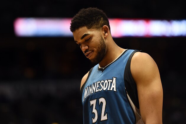 MILWAUKEE, WI - MARCH 11:  Karl-Anthony Towns #32 of the Minnesota Timberwolves walks back court during a game against the Milwaukee Bucks at the BMO Harris Bradley Center on March 11, 2017 in Milwaukee, Wisconsin.  NOTE TO USER: User expressly acknowledges and agrees that, by downloading and or using this photograph, User is consenting to the terms and conditions of the Getty Images License Agreement.  (Photo by Stacy Revere/Getty Images)