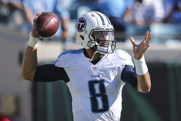 Tennessee Titans quarterback Marcus Mariota warms up before an NFL football game against the Jacksonville Jaguars, Saturday, December 24, 2016 in Jacksonville, Fla. (AP Photo/Gary McCullough)