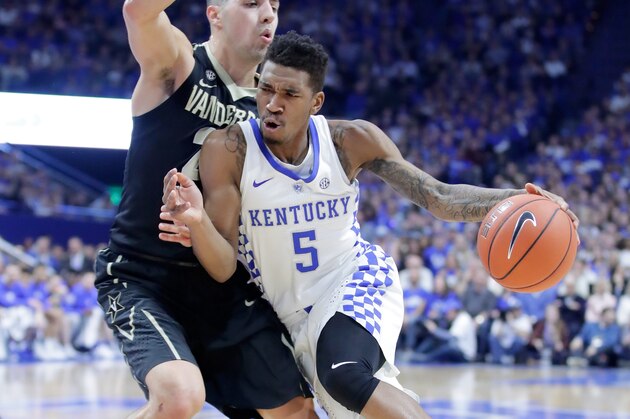 LEXINGTON, KY - FEBRUARY 28:  Malik Monk #5 of the Kentucky Wildcats dribbles the ball against the Vanderbilt Commodores at Rupp Arena on February 28, 2017 in Lexington, Kentucky.  (Photo by Andy Lyons/Getty Images)