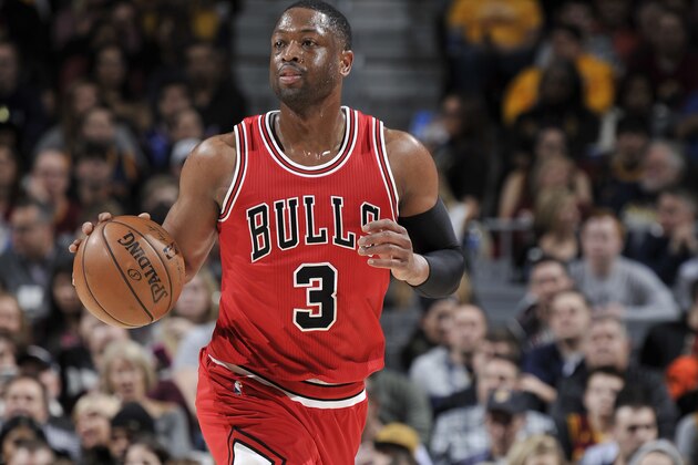 CLEVELAND, OH - FEBRUARY 25: Dwyane Wade #3 of the Chicago Bulls brings the ball up court against the Cleveland Cavaliers during the game on February 25, 2017 at Quicken Loans Arena in Cleveland, Ohio. NOTE TO USER: User expressly acknowledges and agrees that, by downloading and/or using this Photograph, user is consenting to the terms and conditions of the Getty Images License Agreement. Mandatory Copyright Notice: Copyright 2017 NBAE  (Photo by David Liam Kyle/NBAE via Getty Images)