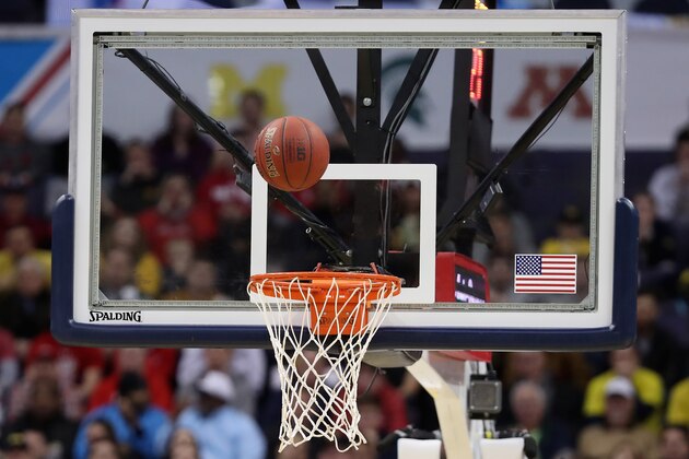 WASHINGTON, DC - MARCH 12: The ball bounces off the rim during the Big Ten Basketball Tournament Championship game between the Michigan Wolverines and Wisconsin Badgers at Verizon Center on March 12, 2017 in Washington, DC.  (Photo by Rob Carr/Getty Images)