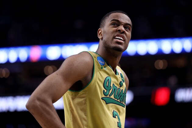 BUFFALO, NY - MARCH 16:  V.J. Beachem #3 of the Notre Dame Fighting Irish reacts in the second half against the Princeton Tigers during the first round of the 2017 NCAA Men's Basketball Tournament at KeyBank Center on March 16, 2017 in Buffalo, New York.  (Photo by Maddie Meyer/Getty Images)