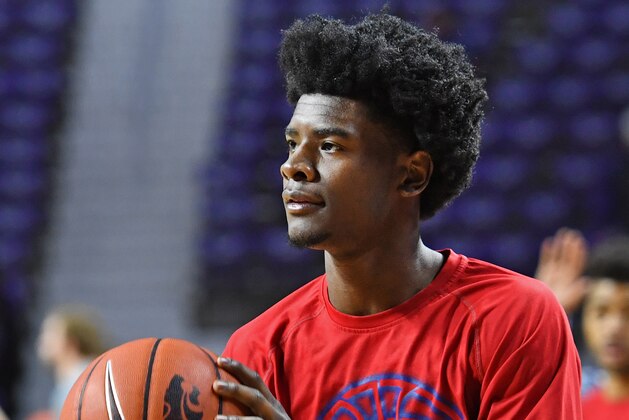 MANHATTAN, KS - FEBRUARY 06:  Guard Josh Jackson #11 of the Kansas Jayhawks warms up prior to a game against the Kansas State Wildcats on February 6, 2017 at Bramlage Coliseum in Manhattan, Kansas.  (Photo by Peter G. Aiken/Getty Images)