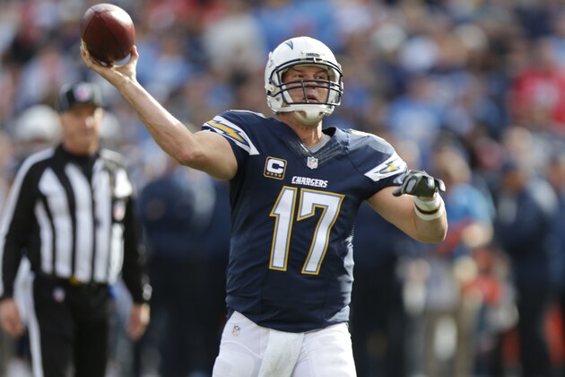 SAN DIEGO, CA - JANUARY 01: Philip Rivers #17 of the San Diego Chargers back to pass the ball against  the Kansas City Chiefs during a NFL game at Qualcomm Stadium on January 1, 2017 in San Diego, California.  (Photo by Leon Bennett/Getty Images)
