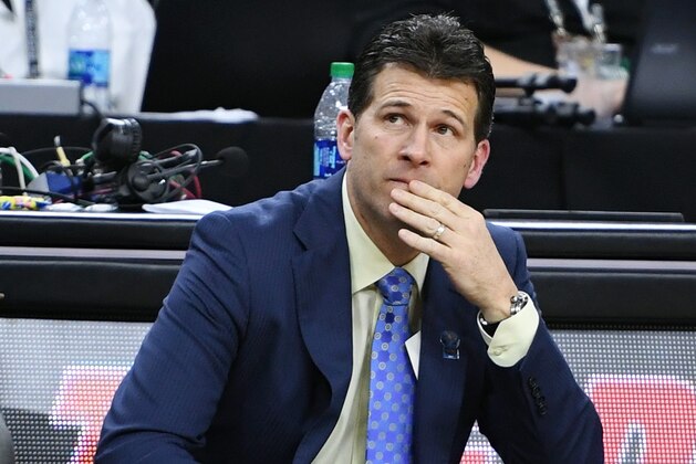 LAS VEGAS, NV - MARCH 10:  Head coach Steve Alford of the UCLA Bruins  looks on during a semifinal game of the Pac-12 Basketball Tournament against the Arizona Wildcats at T-Mobile Arena on March 10, 2017 in Las Vegas, Nevada. Arizona won 86-75.  (Photo by Ethan Miller/Getty Images)