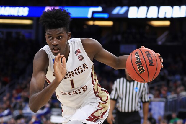 ORLANDO, FL - MARCH 16:  Jonathan Isaac #1 of the Florida State Seminoles dribbles the ball in the first half against the Florida Gulf Coast Eagles during the first round of the 2017 NCAA Men's Basketball Tournament at Amway Center on March 16, 2017 in Orlando, Florida.  (Photo by Mike Ehrmann/Getty Images)
