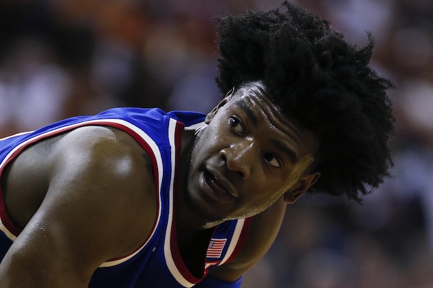 AUSTIN, TX - FEBRUARY 25: Josh Jackson #11 of the Kansas Jayhawks stands on the court against the Texas Longhorns at the Frank Erwin Center on February 25, 2017 in Austin, Texas. (Photo by Chris Covatta/Getty Images)