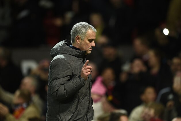 Manchester United's Portuguese manager Jose Mourinho leaves the pitch at the end of the UEFA Europa League round of 16 second-leg football match between Manchester United and FC Rostov at Old Trafford stadium in Manchester, north-west England, on March 16, 2017. / AFP PHOTO / Oli SCARFF        (Photo credit should read OLI SCARFF/AFP/Getty Images)