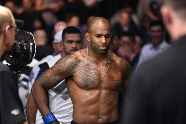 Oct 8, 2016; Manchester, UK; Jimi Manuwa (blue gloves) enters the arena before his fight against Ovince Saint Preux during UFC 204 at Manchester Arena. Mandatory Credit: Per Haljestam-USA TODAY Sports