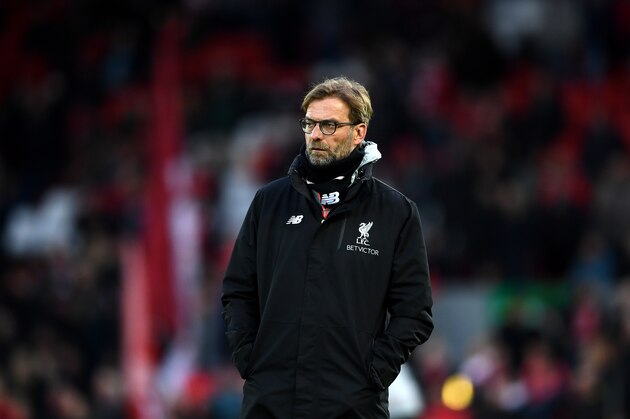 LIVERPOOL, ENGLAND - MARCH 04:  Jurgen Klopp, Manager of Liverpool looks on as his team warm up prior to the Premier League match between Liverpool and Arsenal at Anfield on March 4, 2017 in Liverpool, England.  (Photo by Laurence Griffiths/Getty Images)