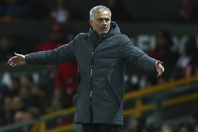 United manager Jose Mourinho gestures during the Europa League round of 16, second leg, soccer match between Manchester United and FC Rostov at Old Trafford Stadium in Manchester, England, Thursday March 16, 2017. (AP Photo/Dave Thompson)