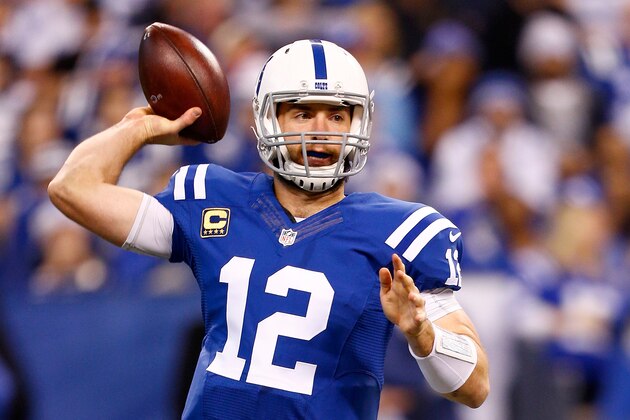 INDIANAPOLIS, IN - DECEMBER 11:  Andrew Luck #12 of the Indianapolis Colts passes the ball during the second quarter of the game against the Houston Texans at Lucas Oil Stadium on December 11, 2016 in Indianapolis, Indiana.  (Photo by Michael Hickey/Getty Images)