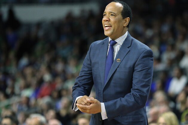PROVIDENCE, RI - MARCH 17:  Head coach Kevin Keatts of the North Carolina-Wilmington Seahawks reacts in the first half against the Duke Blue Devils during the first round of the 2016 NCAA Men's Basketball Tournament at Dunkin' Donuts Center on March 17, 2016 in Providence, Rhode Island.  (Photo by Jim Rogash/Getty Images)