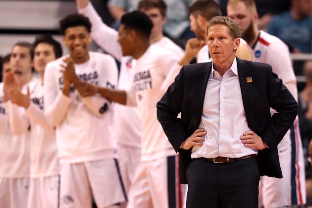 SALT LAKE CITY, UT - MARCH 16: Head coach Mark Few of the Gonzaga Bulldogs looks on late in the second half against the South Dakota State Jackrabbits during the first round of the 2017 NCAA Men's Basketball Tournament at Vivint Smart Home Arena on March 16, 2017 in Salt Lake City, Utah.  (Photo by Christian Petersen/Getty Images)