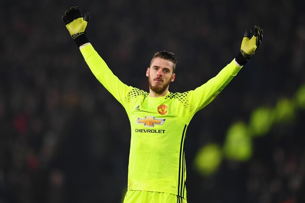 HULL, ENGLAND - JANUARY 26:  David De Gea of Manchester United reacts during the EFL Cup Semi-Final second leg match between Hull City and Manchester United at KCOM Stadium on January 26, 2017 in Hull, England.  (Photo by Gareth Copley/Getty Images)