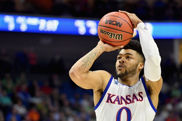 TULSA, OK - MARCH 17:  Frank Mason III #0 of the Kansas Jayhawks shoots the ball against the UC Davis Aggies during the first round of the 2017 NCAA Men's Basketball Tournament at BOK Center on March 17, 2017 in Tulsa, Oklahoma.  (Photo by J Pat Carter/Getty Images)