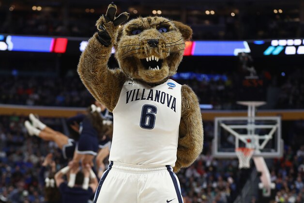 BUFFALO, NY - MARCH 16:  Will D. Cat, mascot for the Villanova Wildcats, peforms as they take on the Mount St. Mary's Mountaineers in the second half during the first round of the 2017 NCAA Men's Basketball Tournament at KeyBank Center on March 16, 2017 in Buffalo, New York.  (Photo by Maddie Meyer/Getty Images)