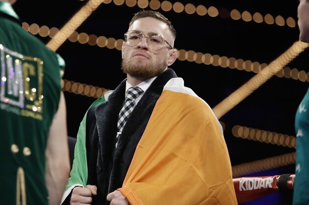Conor McGregor, of Ireland, stands in the ring before a super bantamweight boxing match between Michael Conlan, of Ireland, and Tim Ibarra Friday, March 17, 2017, in New York. Conlan stopped Ibarra in the third round. (AP Photo/Frank Franklin II) Conor McGregor, of Ireland, stands in the ring before a super bantamweight boxing match between Michael Conlan, of Ireland, and Tim Ibarra Friday, March 17, 2017, in New York. Conlan stopped Ibarra in the third round. (AP Photo/Frank Franklin II)