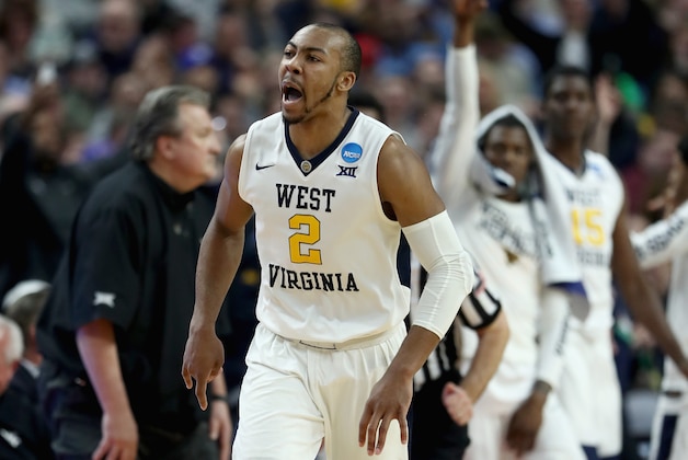 BUFFALO, NY - MARCH 18:  Jevon Carter #2 of the West Virginia Mountaineers reacts after a play against the Notre Dame Fighting Irish during the second round of the 2017 NCAA Men's Basketball Tournament at KeyBank Center on March 18, 2017 in Buffalo, New York.  (Photo by Elsa/Getty Images)