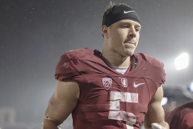 PALO ALTO, CA - NOVEMBER 26:  Christian McCaffrey #5 of the Stanford Cardinal leaves the stadium after an NCAA football game against the Rice Owls played on November 26, 2016 at Stanford Stadium in Palo Alto, California.  (Photo by David Madison/Getty Images)