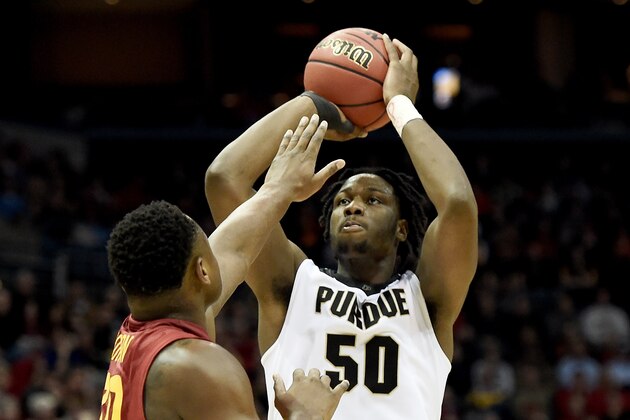 MILWAUKEE, WI - MARCH 18:  Caleb Swanigan #50 of the Purdue Boilermakers attempts a shot while being guarded by Deonte Burton #30 of the Iowa State Cyclones in the second half during the second round of the 2017 NCAA Tournament at BMO Harris Bradley Center on March 18, 2017 in Milwaukee, Wisconsin.  (Photo by Stacy Revere/Getty Images)