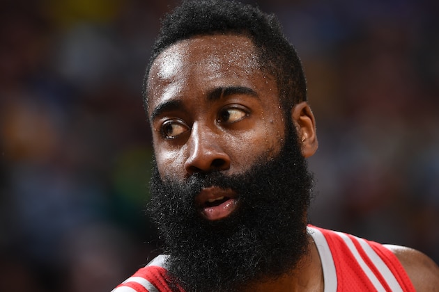 DENVER, CO - MARCH 18: James Harden #13 of the Houston Rockets is seen during the game against the Denver Nuggets on March 18, 2017 at the Pepsi Center in Denver, Colorado. NOTE TO USER: User expressly acknowledges and agrees that, by downloading and/or using this Photograph, user is consenting to the terms and conditions of the Getty Images License Agreement. Mandatory Copyright Notice: Copyright 2017 NBAE  (Photo by Garrett Ellwood/NBAE via Getty Images)