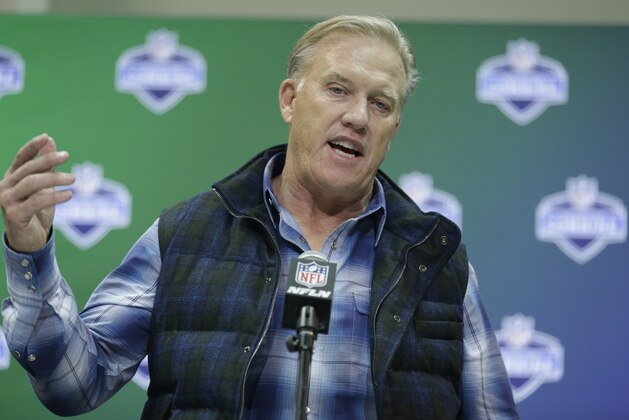 Denver Broncos general manager John Elway speaks during a press conference at the NFL Combine in Indianapolis, Wednesday, March 1, 2017. (AP Photo/Michael Conroy) Denver Broncos general manager John Elway speaks during a press conference at the NFL Combine in Indianapolis, Wednesday, March 1, 2017. (AP Photo/Michael Conroy)