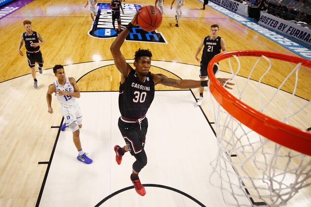 GREENVILLE, SC - MARCH 19:  Chris Silva #30 of the South Carolina Gamecocks dunks the ball in the second half against the Duke Blue Devils during the second round of the 2017 NCAA Men's Basketball Tournament at Bon Secours Wellness Arena on March 19, 2017 in Greenville, South Carolina.  (Photo by Gregory Shamus/Getty Images)