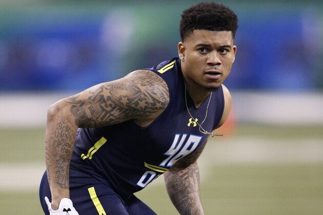 INDIANAPOLIS, IN - MARCH 06: Defensive back Teez Tabor of Florida participates in a drill during day six of the NFL Combine at Lucas Oil Stadium on March 6, 2017 in Indianapolis, Indiana. (Photo by Joe Robbins/Getty Images)