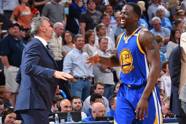 OKLAHOMA CITY, OK - MARCH 20: Andre Iguodala #23 of the Golden State Warriors all smiles in this photo against the Oklahoma City Thunder during the game on March 20, 2017 at Chesapeake Energy Arena in Oklahoma City, Oklahoma. NOTE TO USER: User expressly acknowledges and agrees that, by downloading and or using this photograph, User is consenting to the terms and conditions of the Getty Images License Agreement. Mandatory Copyright Notice: Copyright 2017 NBAE (Photo by Jesse D. Garrabrant/NBAE via Getty Images)