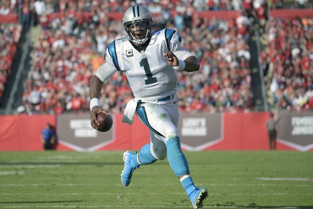 Carolina Panthers quarterback Cam Newton (1) runs against the Tampa Bay Buccaneers during the third quarter of an NFL football game Sunday, Jan. 1, 2017, in Tampa, Fla. (AP Photo/Phelan M. Ebenhack)
