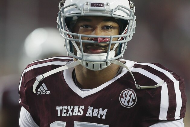 COLLEGE STATION, TX - NOVEMBER 12: Myles Garrett #15 of the Texas A&M Aggies during warm ups before playing the Mississippi Rebels at Kyle Field on November 12, 2016 in College Station, Texas.  (Photo by Bob Levey/Getty Images)