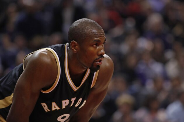 TORONTO, ONTARIO - March 16:  A close up shot of Serge Ibaka #9 of the Toronto Raptors during the game against the Oklahoma City Thunder on March 16, 2017 at Air Canada Centre in Toronto, Ontario, Canada. NOTE TO USER: User expressly acknowledges and agrees that, by downloading and/or using this photograph, user is consenting to the terms and conditions of the Getty Images License Agreement. Mandatory Copyright Notice: Copyright 2017 NBAE (Photo by Mark Blinch/NBAE via Getty Images)