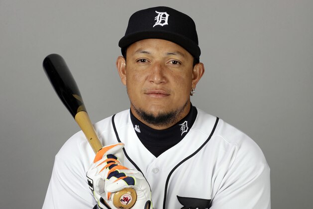 This image shows Detroit Tigers' Miguel Cabrera Sunday Feb. 19, 2017, in Lakeland, Fla. This photo represents the team's roster as of Feb. 19, 2017. (AP Photo/Chris O'Meara)