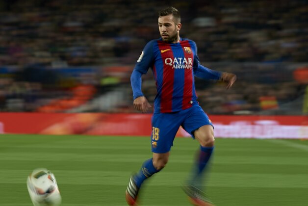 BARCELONA, SPAIN - JANUARY 26:  Jordi Alba of Barcelona runs with the ball during the Copa del Rey quarter-final second leg match between FC Barcelona and Real Sociedad at Camp Nou on January 26, 2017 in Barcelona, Spain.  (Photo by Manuel Queimadelos Alonso/Getty Images)