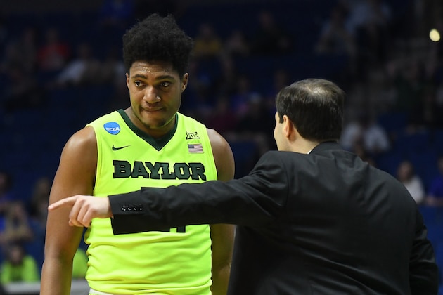 TULSA, OK - MARCH 19: Head coach Scott Drew speaks with Terry Maston #31 of the Baylor Bears against the USC Trojans during the second round of the 2017 NCAA Men's Basketball Tournament at BOK Center on March 19, 2017 in Tulsa, Oklahoma. (Photo by J Pat Carter/Getty Images) TULSA, OK - MARCH 19: Head coach Scott Drew speaks with Terry Maston #31 of the Baylor Bears against the USC Trojans during the second round of the 2017 NCAA Men's Basketball Tournament at BOK Center on March 19, 2017 in Tulsa, Oklahoma. (Photo by J Pat Carter/Getty Images)