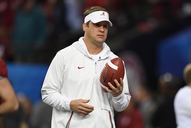 Dec 31, 2016; Atlanta, GA, USA; Alabama Crimson Tide outgoing offensive coordinator Lane Kiffin looks on during warm-ups prior to the 2016 CFP Semifinal against the Washington Huskies at the Georgia Dome. Mandatory Credit: RVR Photos-USA TODAY Sports