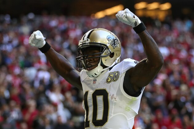 GLENDALE, AZ - DECEMBER 18:  Wide receiver Brandin Cooks #10 of the New Orleans Saints celebrates after scoring on a 45 yard touchdown reception against the Arizona Cardinals during the secodn quarter of the NFL game at the University of Phoenix Stadium on December 18, 2016 in Glendale, Arizona.  (Photo by Christian Petersen/Getty Images)