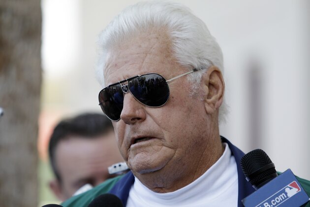 Dallas Green, Senior advisor to the Philadelphia Phillies general Manager, talks to members of the media about the loss of his 9-year-old granddaughter Christina Taylor at the team's spring training baseball facility, Wednesday, Feb. 16, 2011, in Clearwater, Fla.  Taylor was one of six people killed during a shooting rampage last month in Tucson, Ariz.. (AP Photo/Eric Gay)
