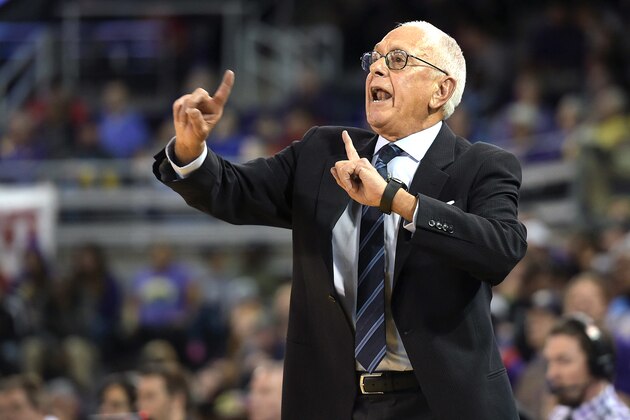 GREENVILLE, NC - JANUARY 13: Head coach Larry Brown of the SMU Mustangs directs his team against the East Carolina Pirates at Williams Arena at Minges Coliseum on January 13, 2016 in Greenville, North Carolina. (Photo by Lance King/Getty Images)