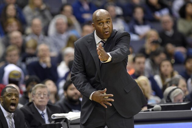 Georgetown head coach John Thompson III gestures during the second half of an NCAA college basketball game against Villanova, Saturday, March 4, 2017, in Washington. Villanova won 81-55. (AP Photo/Nick Wass)