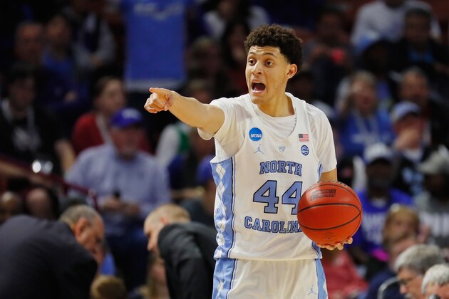 GREENVILLE, SC - MARCH 19:  Justin Jackson #44 of the North Carolina Tar Heels reacts in the second half against the Arkansas Razorbacks during the second round of the 2017 NCAA Men's Basketball Tournament at Bon Secours Wellness Arena on March 19, 2017 in Greenville, South Carolina.  (Photo by Kevin C. Cox/Getty Images)