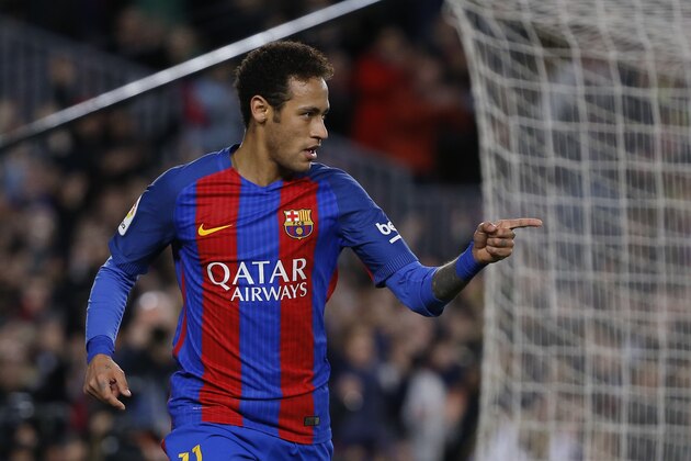 Barcelona's Neymar celebrates after scoring his side's second goal against Celta during a Spanish La Liga soccer match between Barcelona and Celta at the Camp Nou stadium in Barcelona, Saturday, March 4, 2017. Neymar scored once in Barcelona's 5-0 victory. (AP Photo/Francisco Seco) Barcelona's Neymar celebrates after scoring his side's second goal against Celta during a Spanish La Liga soccer match between Barcelona and Celta at the Camp Nou stadium in Barcelona, Saturday, March 4, 2017. Neymar scored once in Barcelona's 5-0 victory. (AP Photo/Francisco Seco)
