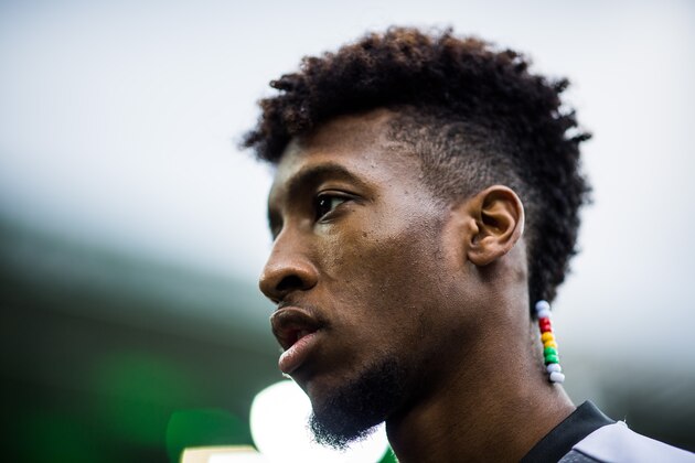 MOENCHENGLADBACH, GERMANY - MARCH 19: Kingsley Coman of Munich is seen prior to the Bundesliga match between Borussia Moenchengladbach and Bayern Muenchen at Borussia-Park on March 19, 2017 in Moenchengladbach, Germany. (Photo by Lukas Schulze/Getty Images )